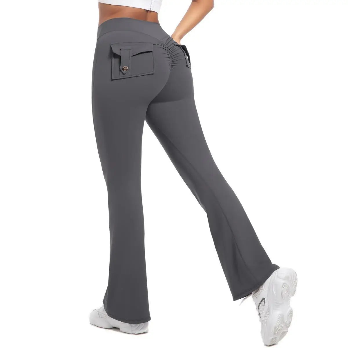 Women's Yoga Flare Trousers With Pockets High-Waisted Wide-Leg