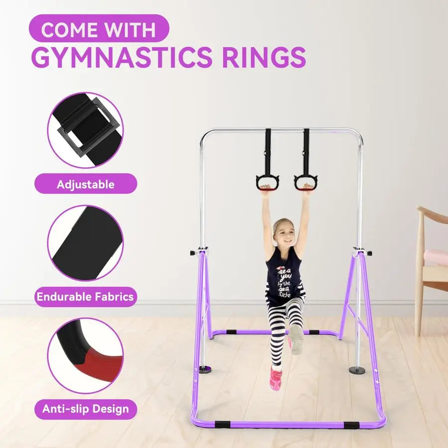 XMSJ Kids Gymnastics Bar Rings Height Adjustable Foldable Home Gym