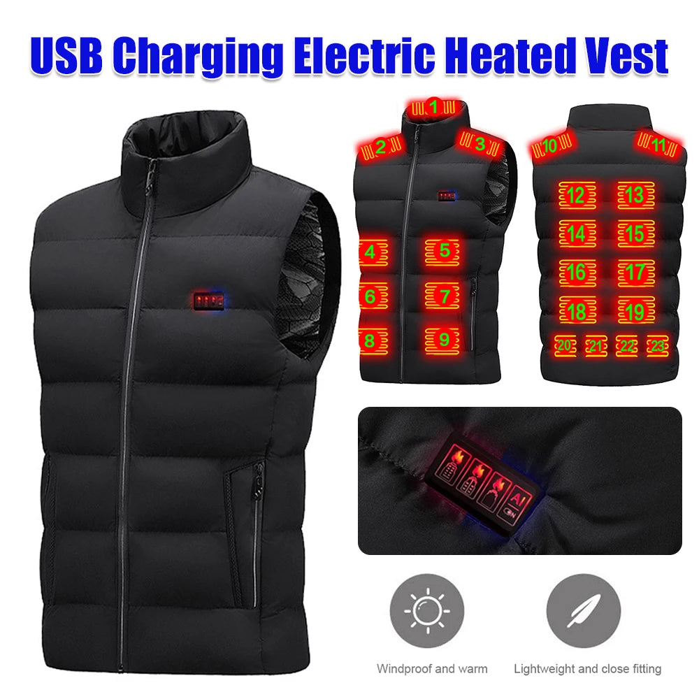 Unisex Heated Waistcoats Lightweight Electric Heating Gilet 23 Heating Zone USB Charging for Outdoor Camping Hiking