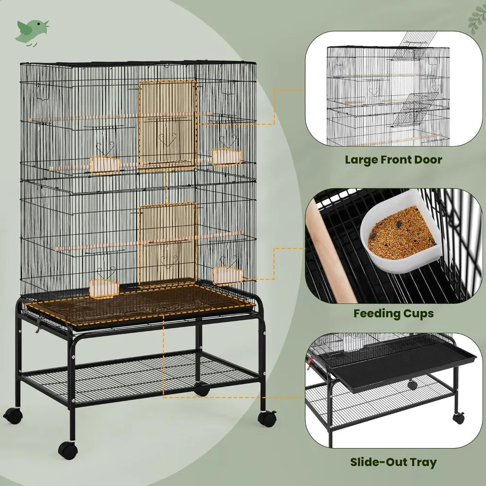 NONECN Bird Cage With Rolling Stand For Parrots And Budgies
