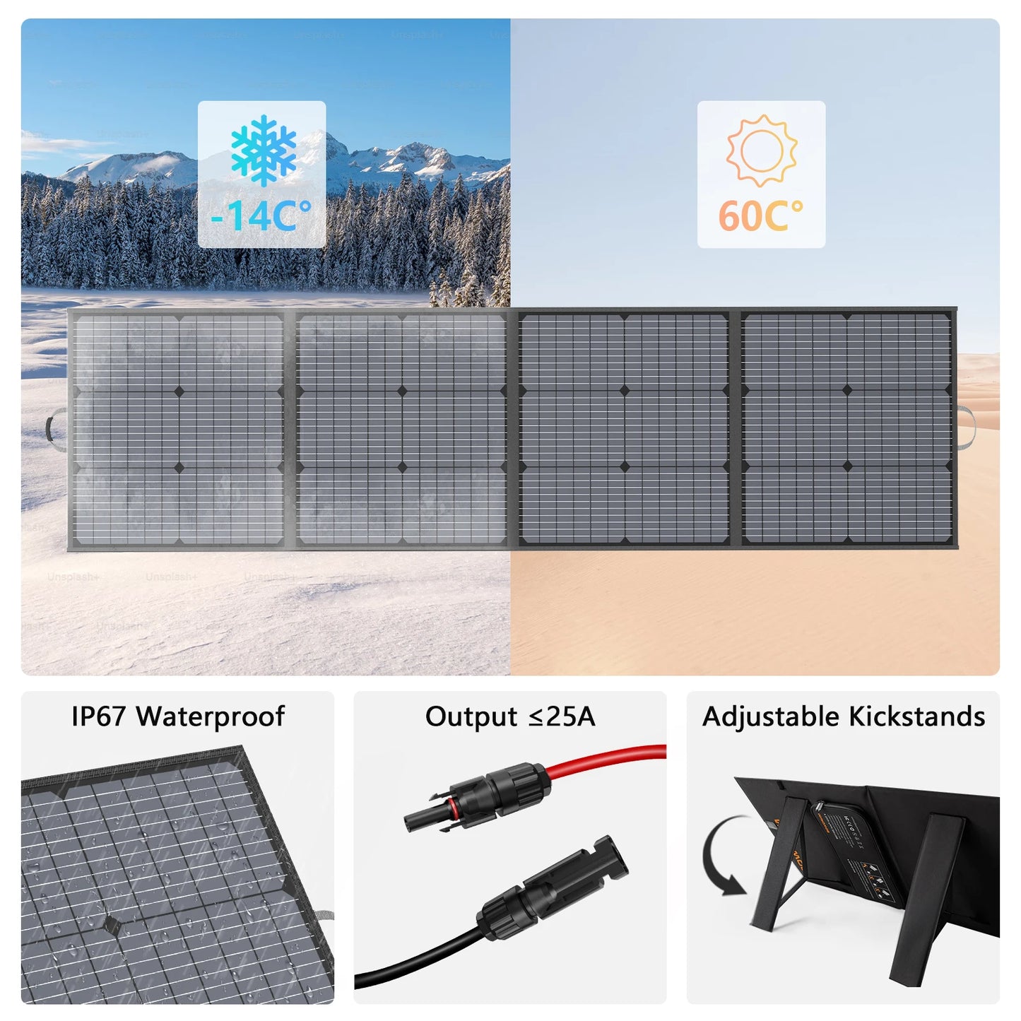 MHPOWOS 220W Portable Solar Panel High Efficience 40V Foldable Solar Panel with Kickstands for RV Camping Outdoor Activities