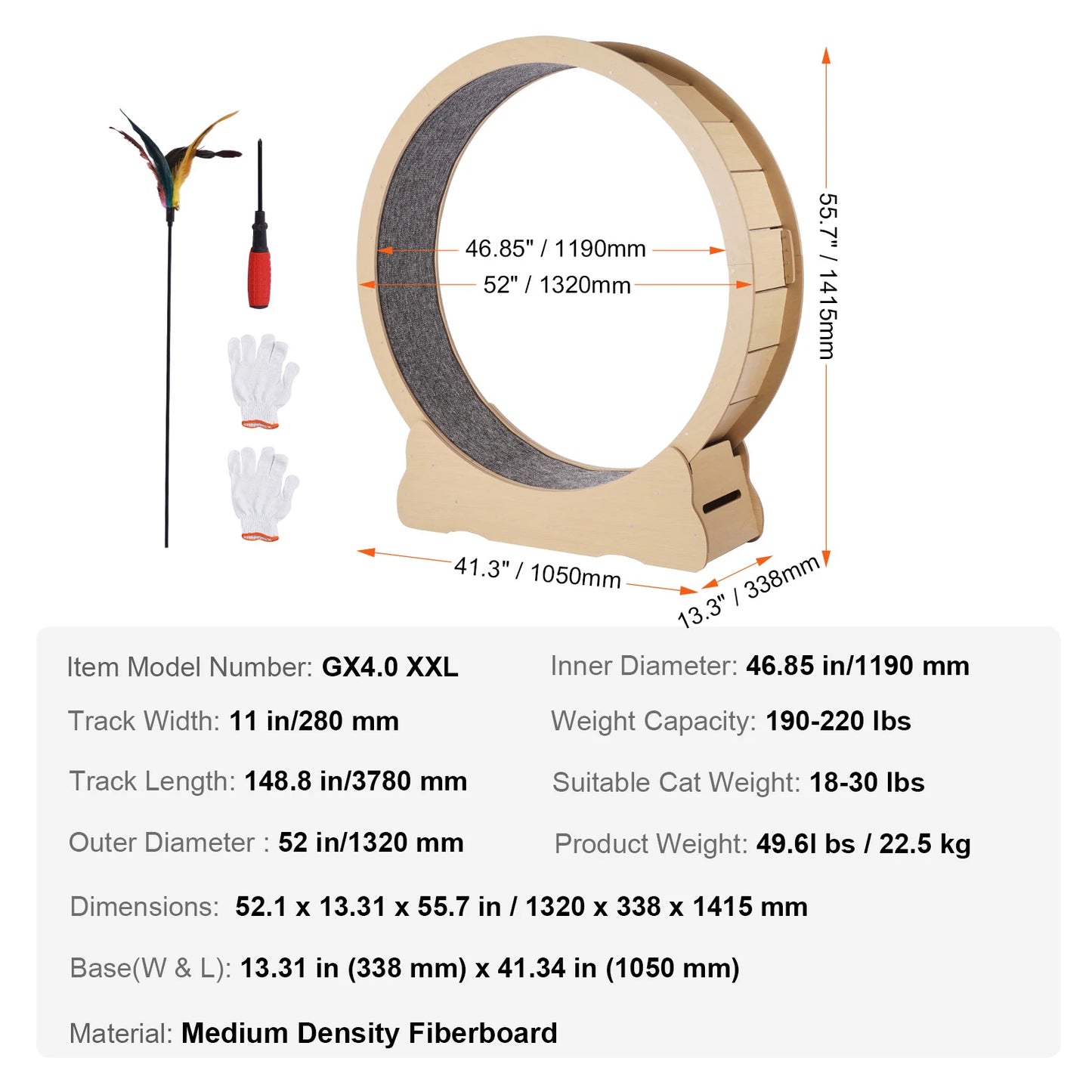 Wooden Cat Exercise Wheel With Detachable Carpet For Indoor Use