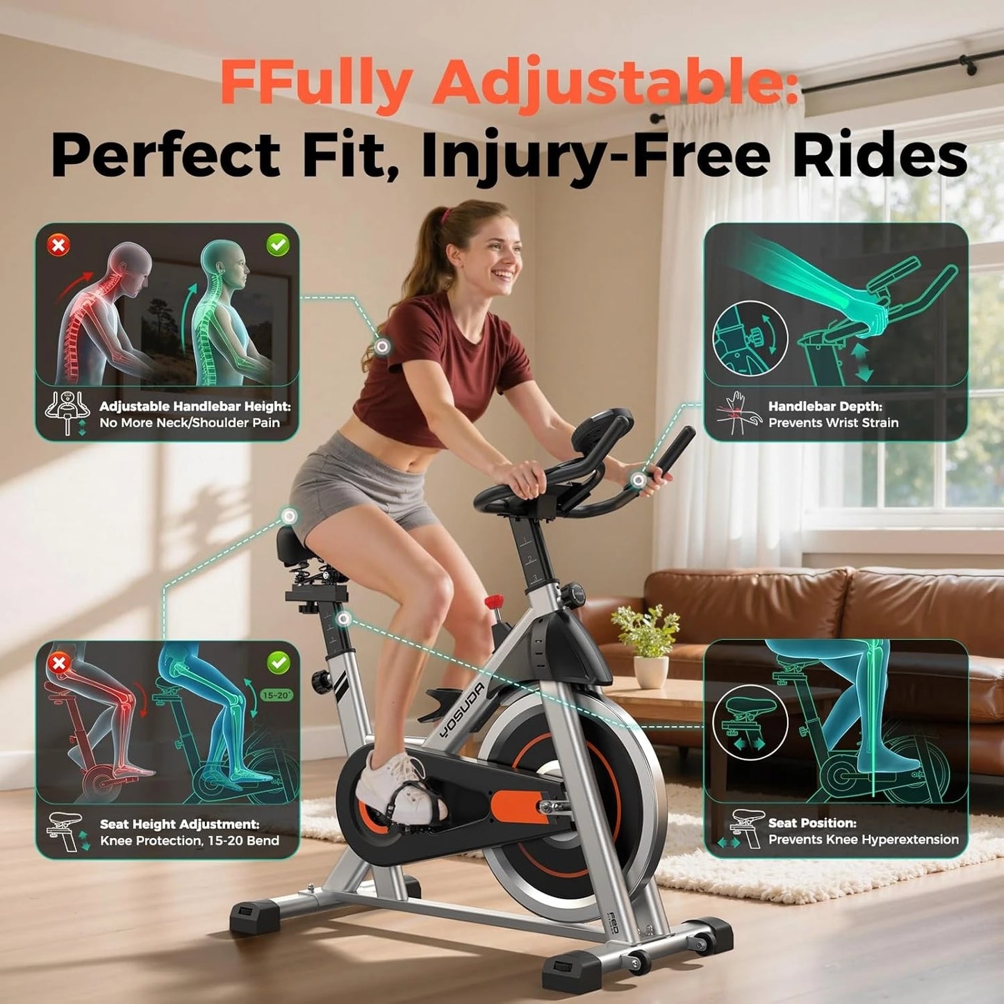YOSUDA Exercise Bike With Exclusive App 300 Pounds Weight Capacity