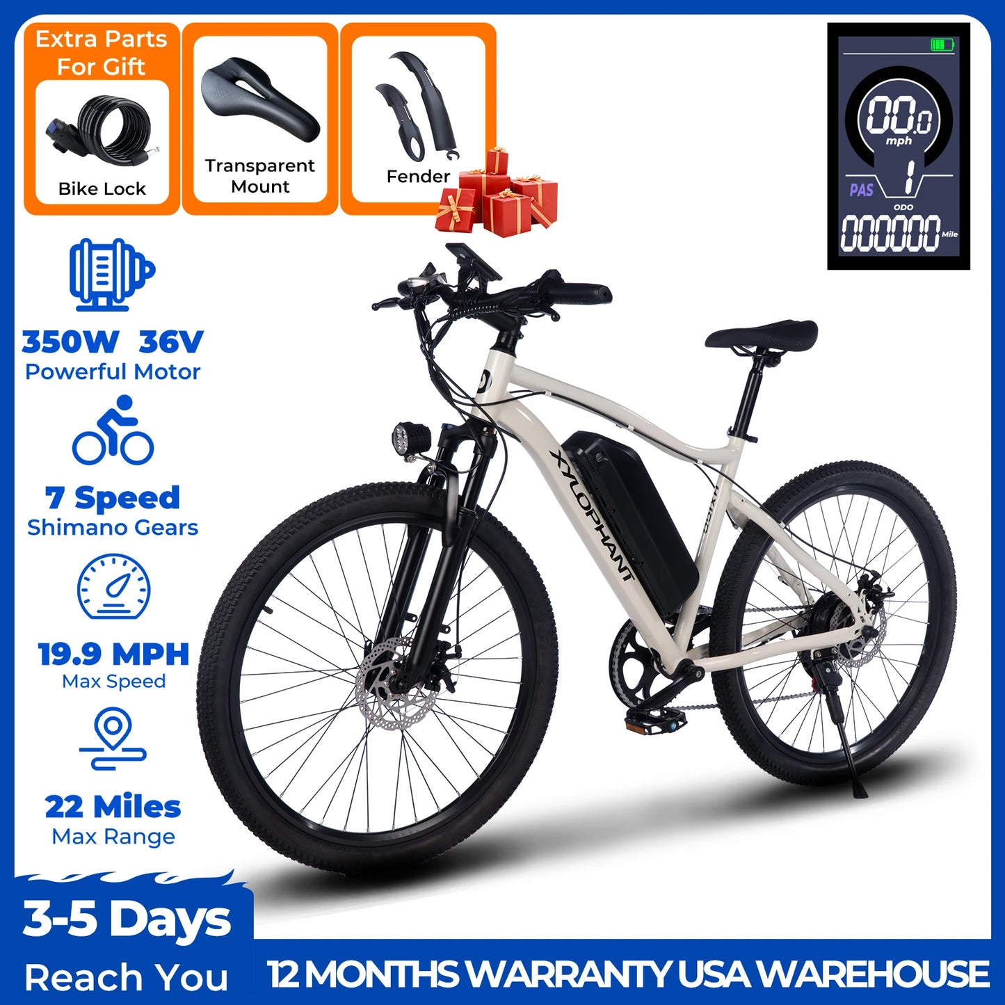 Terrosor Electric Fat Tire Mountain Bike 350W Peak Ebike