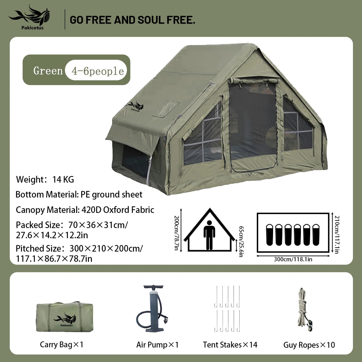 Pakicetus Quick Setup Inflatable Camping Tent For Family
