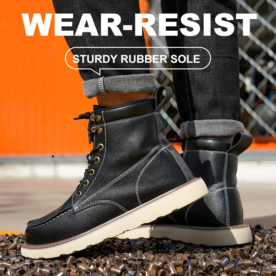 Men's Two-Layer Cowhide High-Top Anti-Puncture Anti-Smash Safety Shoes