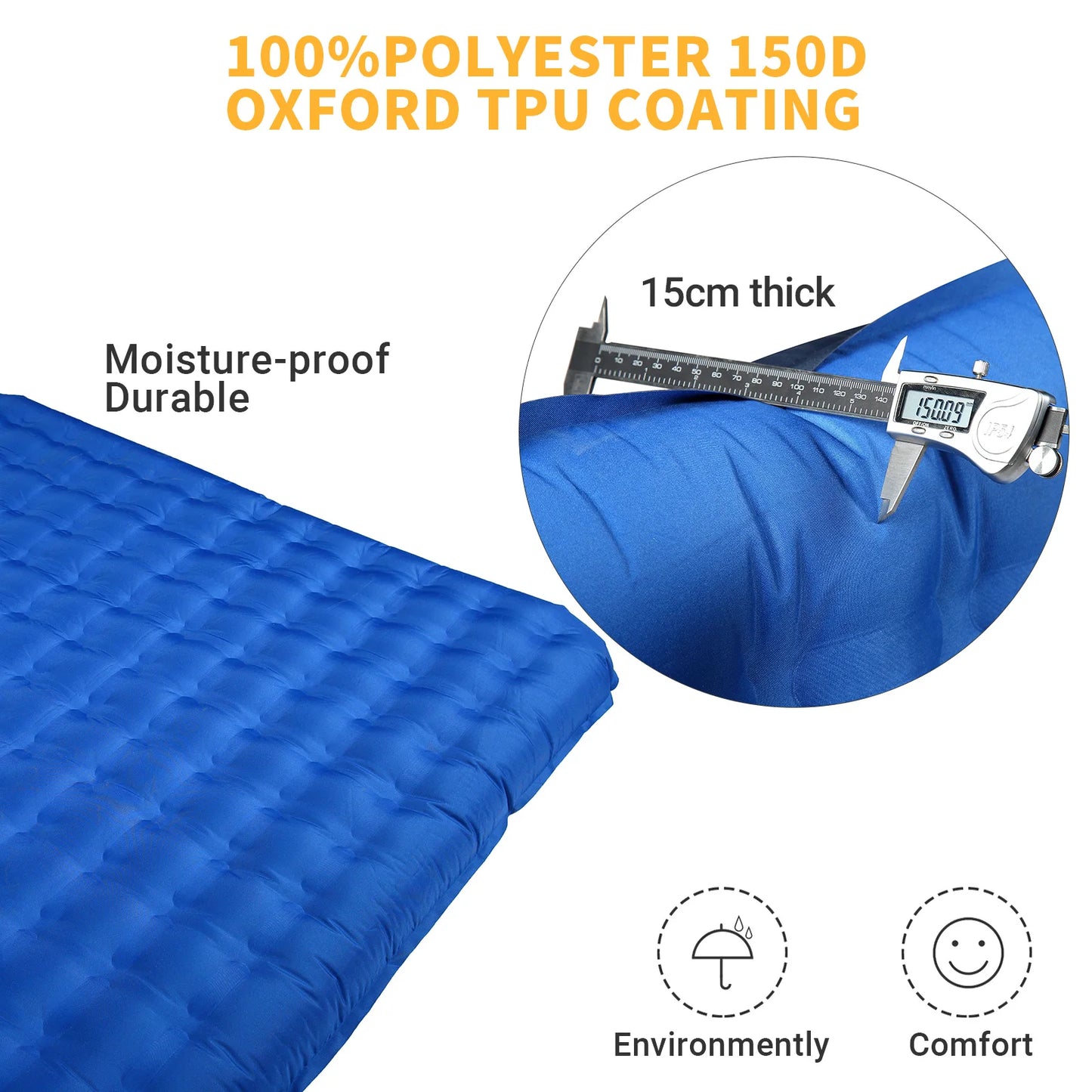 KingCamp Double Air Pad, 6.0 Inches Extra Thick Ultralight Inflatable Sleeping Pad For Camping, Hiking, Courtyard, Carry Bag
