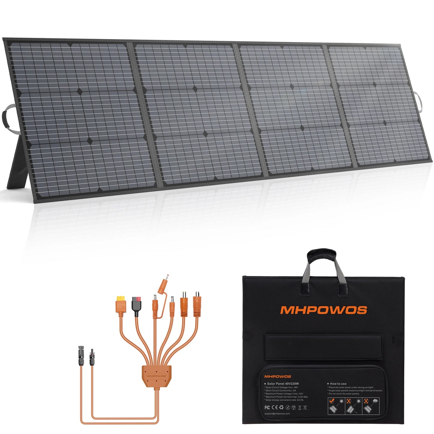 MHPOWOS 220W Portable Solar Panel High Efficience 40V Foldable Solar Panel with Kickstands for RV Camping Outdoor Activities