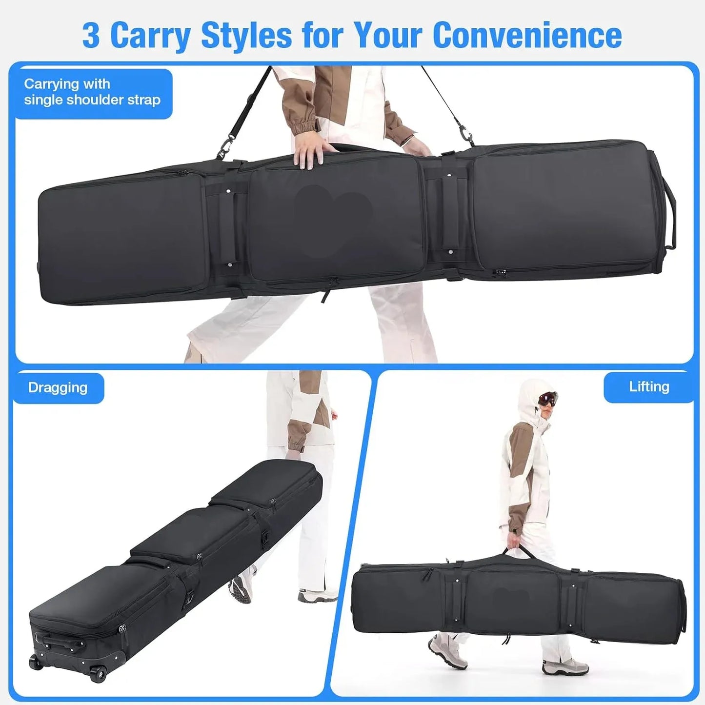 Ski And Snowboard Wheeled Bag Carrier For Winter Sports