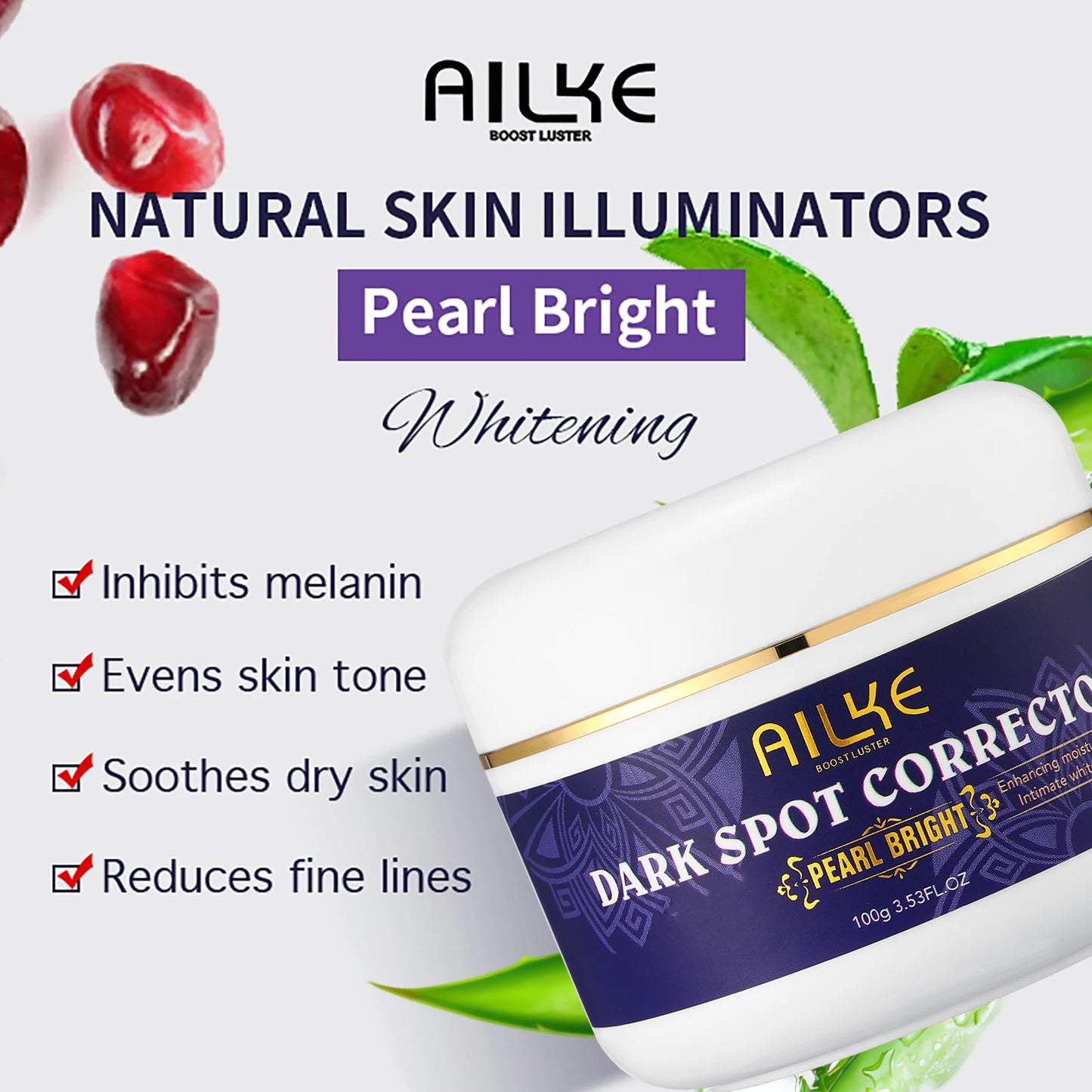 AILKE Double Glutathione Dark Spots Remover Face Cream, For Armpit, Elbows, Legs, White Spots, Age Spots, Sun Spots, Freckles
