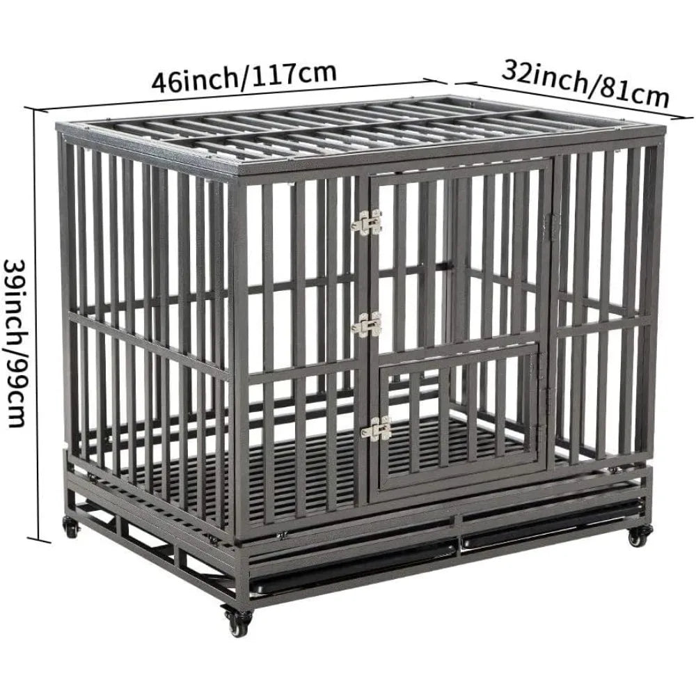 Heavy Duty Dog Cage Kennel With Four Wheels For Mobility