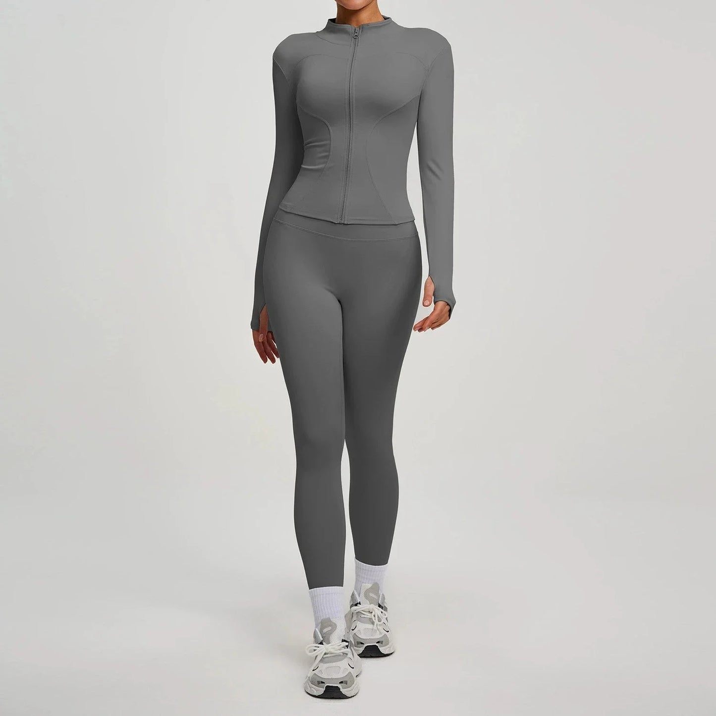 Women Long Sleeve Jacket And Leggings Yoga Set Tracksuit Workout