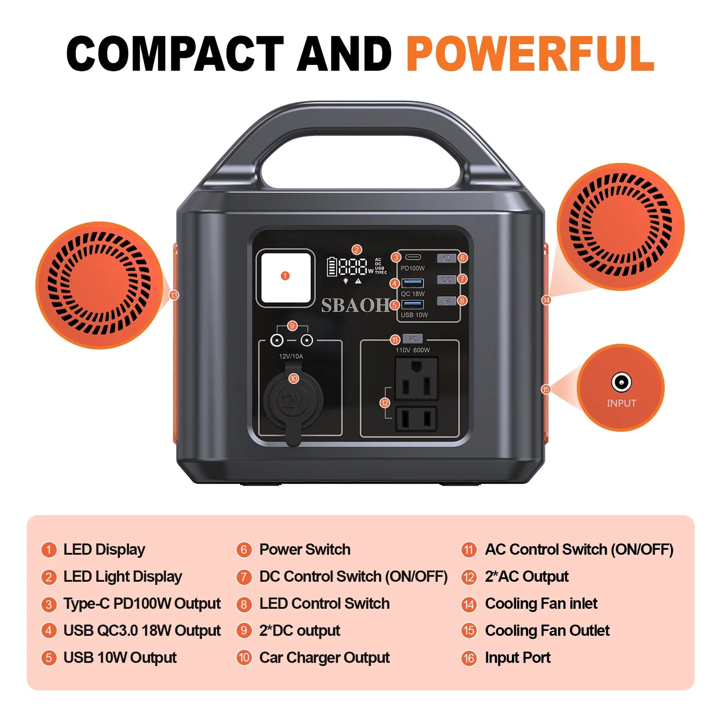 600W 538Wh Solar Generator with AC Outlets/100W PD USB-C/QC3.0/Car Charger for Camping & Emergency Power Backup P605
