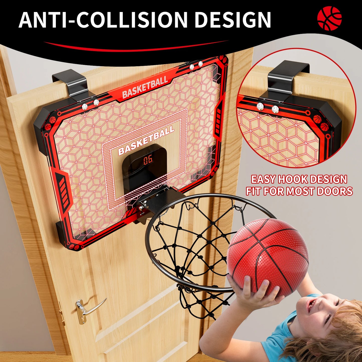 NONECE Indoor Outdoor Basketball Hoop Over Door Led Lights Scoreboard