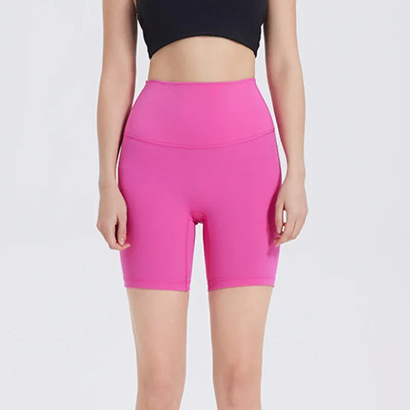 Nylon Elastane Women's Yoga Shorts High Waist Slim Fit