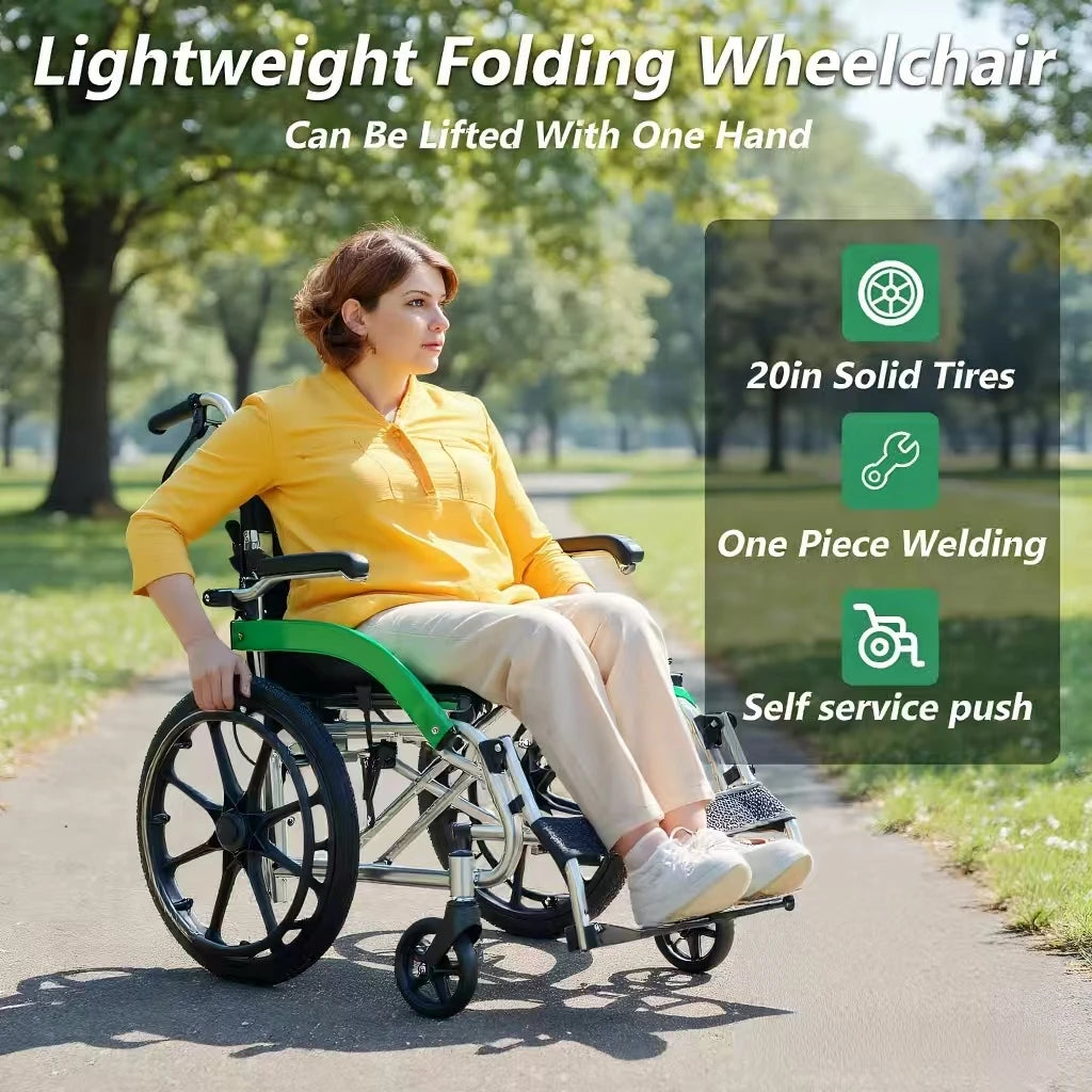 BROOBEY Lightweight Travel Wheelchair Foldable For Easy Car Storage