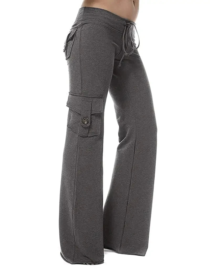 Women's Wide-Leg Drawstring Joggers With Pockets Fleece-Lined