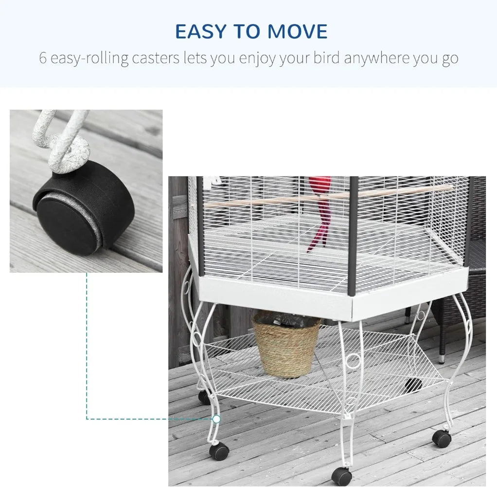 Hexagon Covered Canopy Portable Aviary Cage With Storage