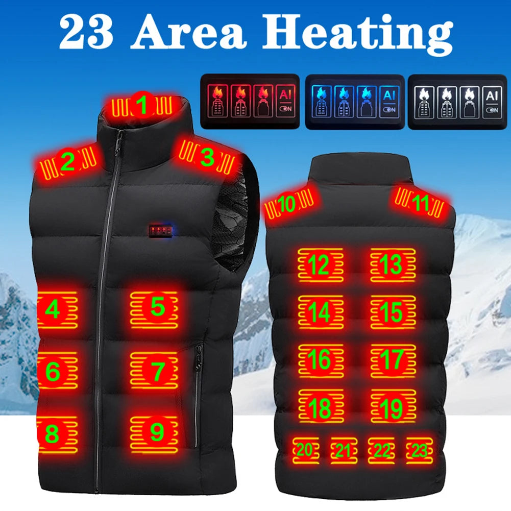 Unisex Heated Waistcoats Lightweight Electric Heating Gilet 23 Heating Zone USB Charging for Outdoor Camping Hiking
