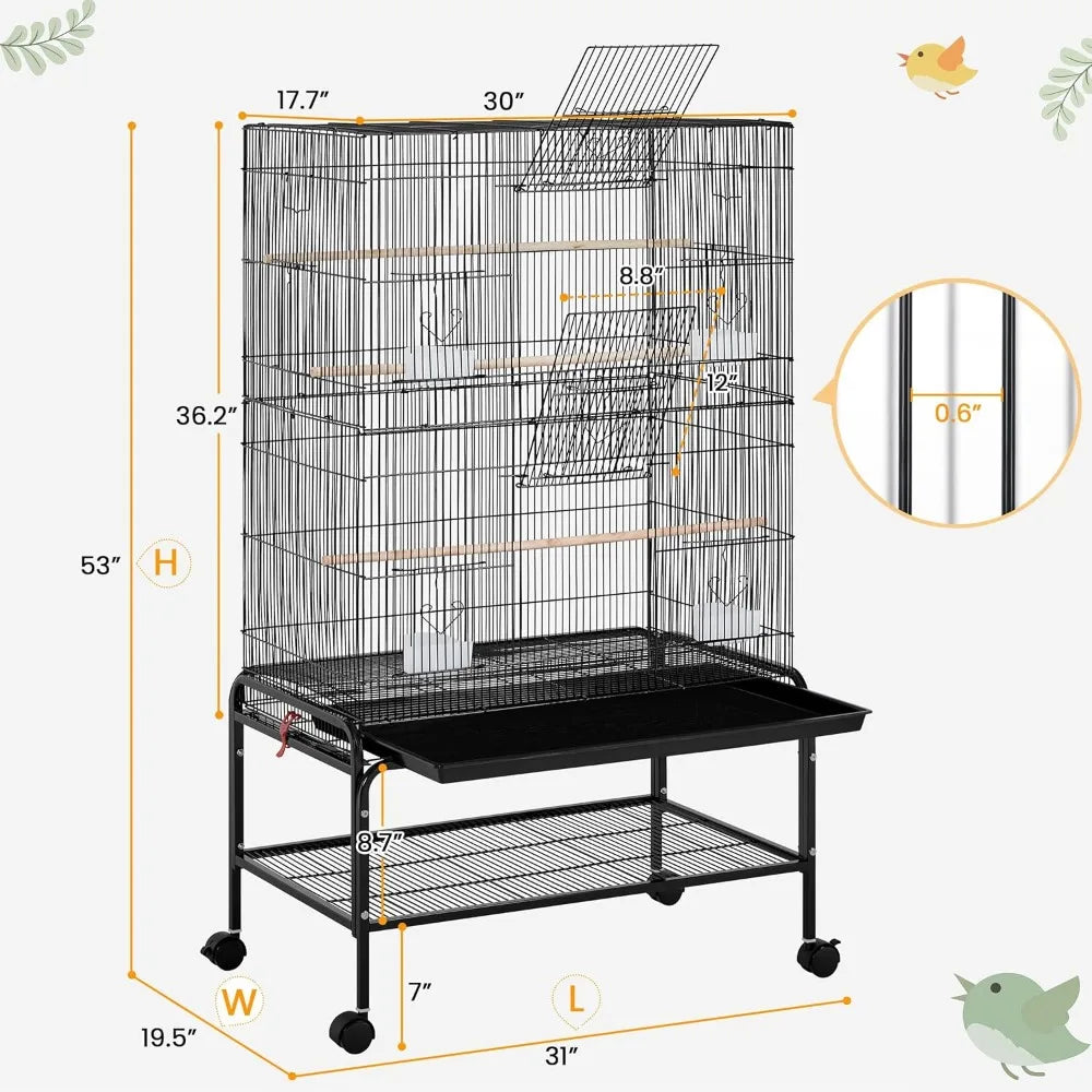 NONECN Bird Cage With Rolling Stand For Parrots And Budgies