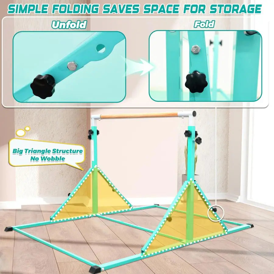 XMSJ Foldable Gymnastics Bar for Kids Adjustable Kip Bar