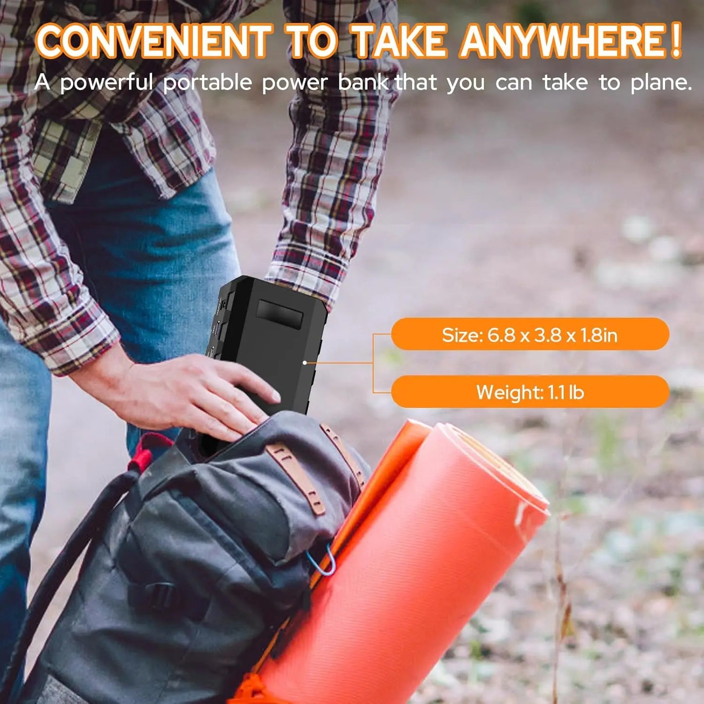 Powkey 88Wh Portable Power Station 24000mAh110V/65W Power Bank Battery Charger AC, DC, USB QC3.0 for Home Camping Emergency Back