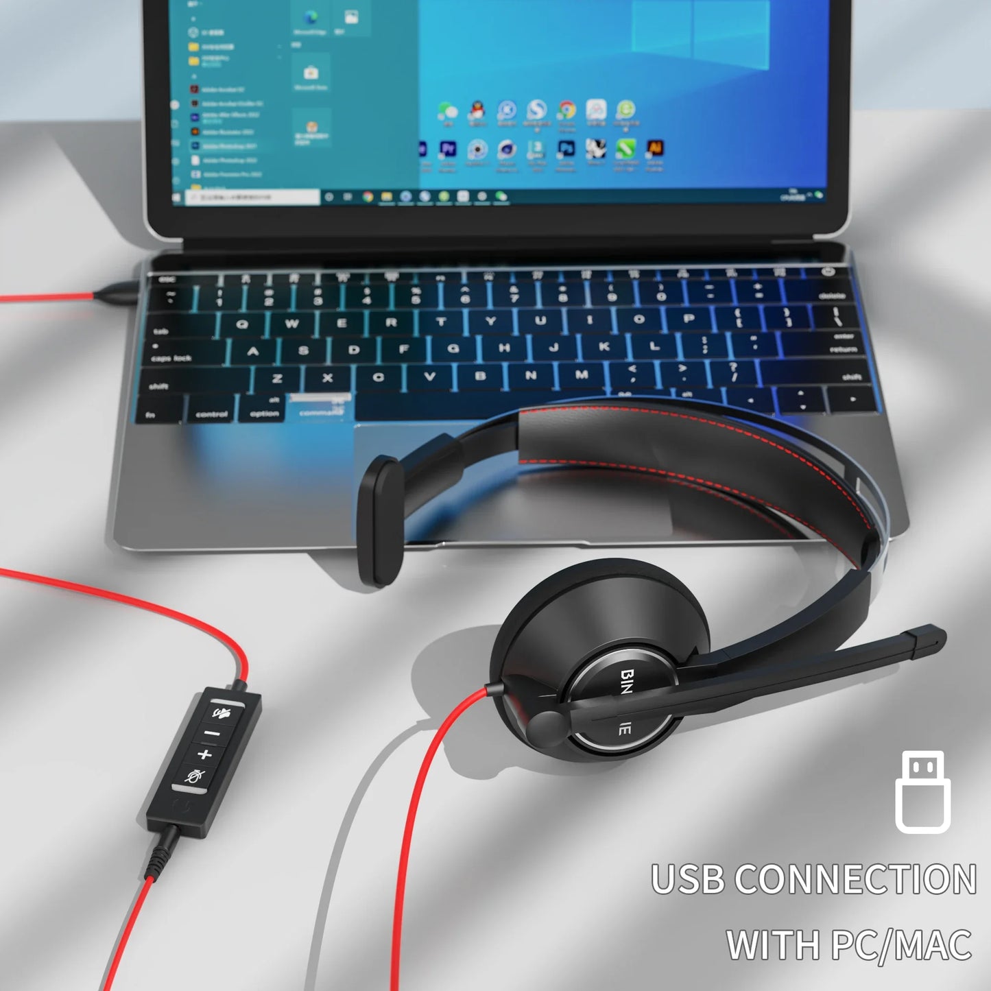 BINNUNE Wired Headphones With Mic Noise Cancelling For Office