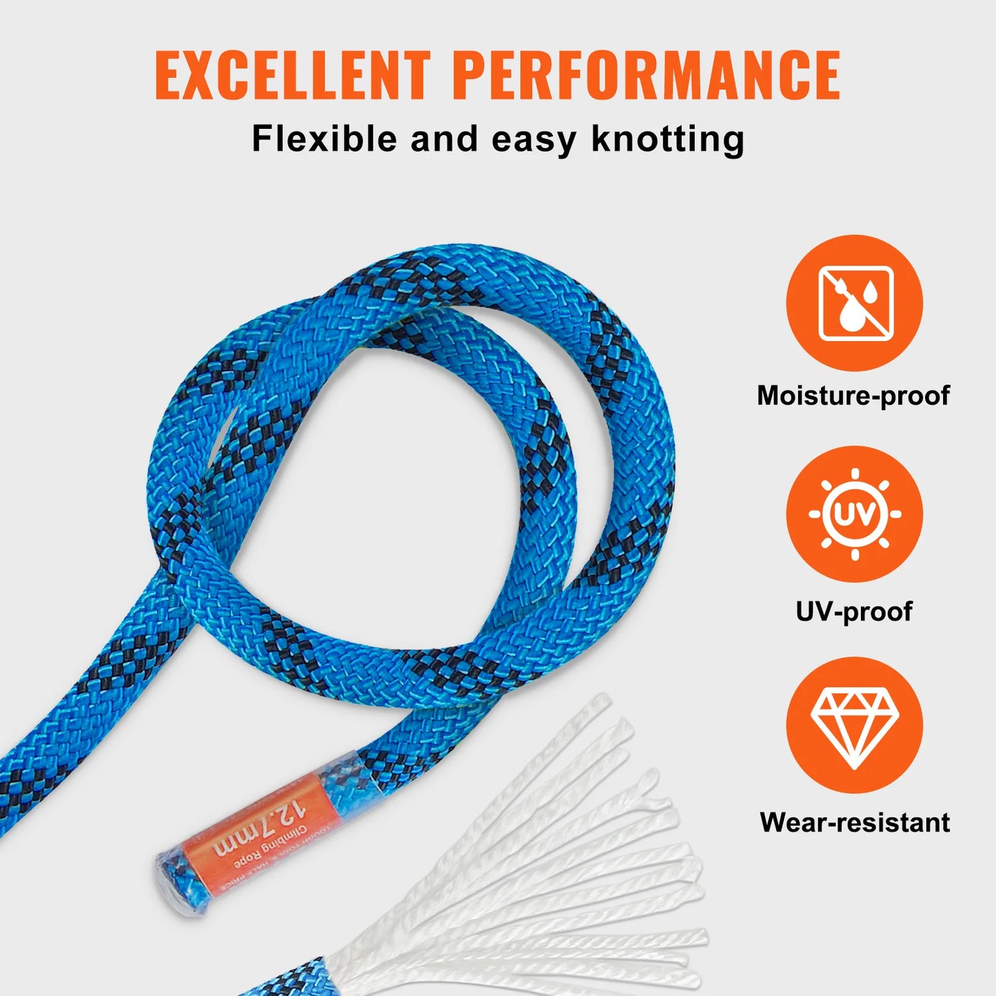 VEVOR Static Climbing Rope Outdoor Rock Climbing With Steel Snap Hooks