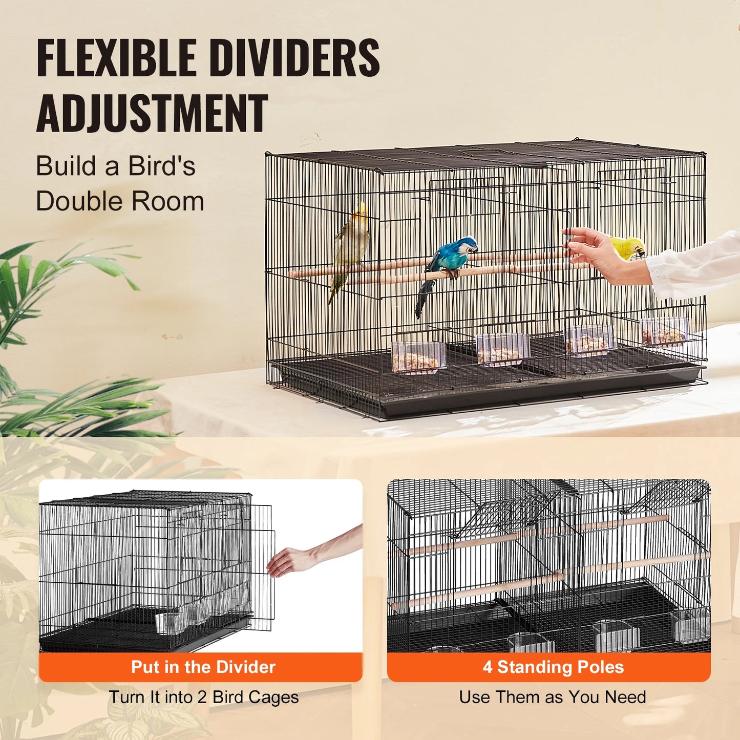 SucceBuy Flight Bird Cage With Divider, Stackable Small Animal Cage