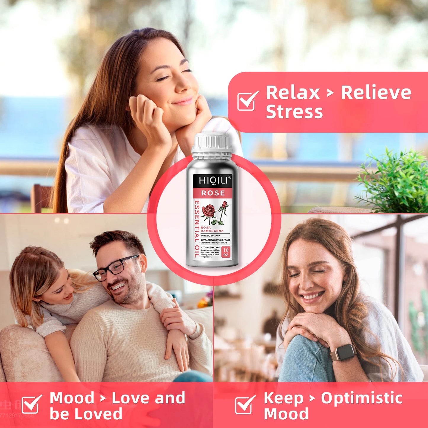 HIQILI Rose Essential Oil Pure For Diffuser Aromatherapy