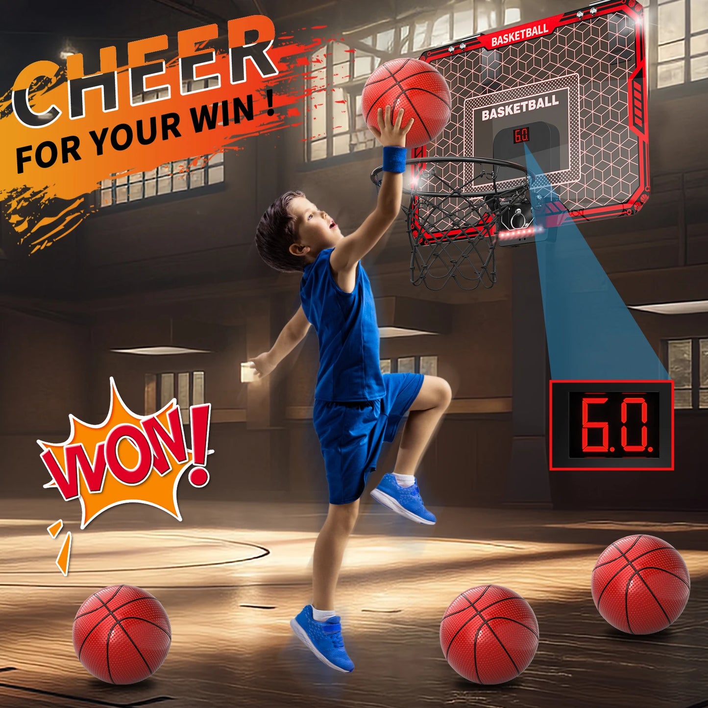 NONECE Indoor Outdoor Basketball Hoop Over Door Led Lights Scoreboard