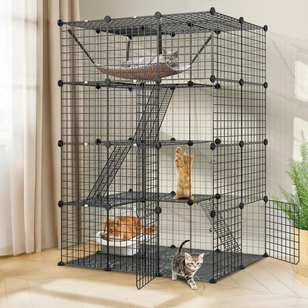 4 Tier Indoor Cat Cage Playpen With Heavy Duty Metal