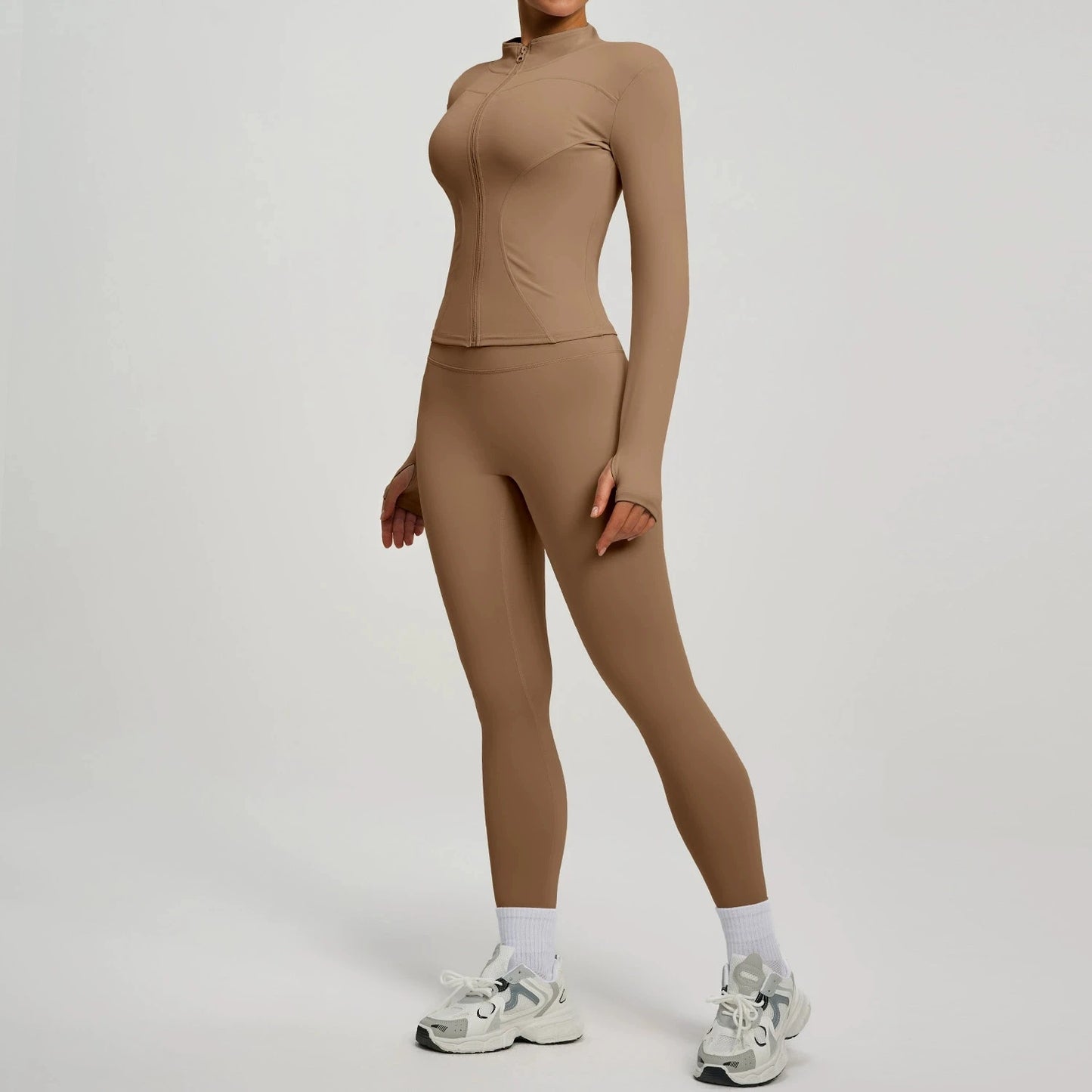 Women Long Sleeve Jacket And Leggings Yoga Set Tracksuit Workout