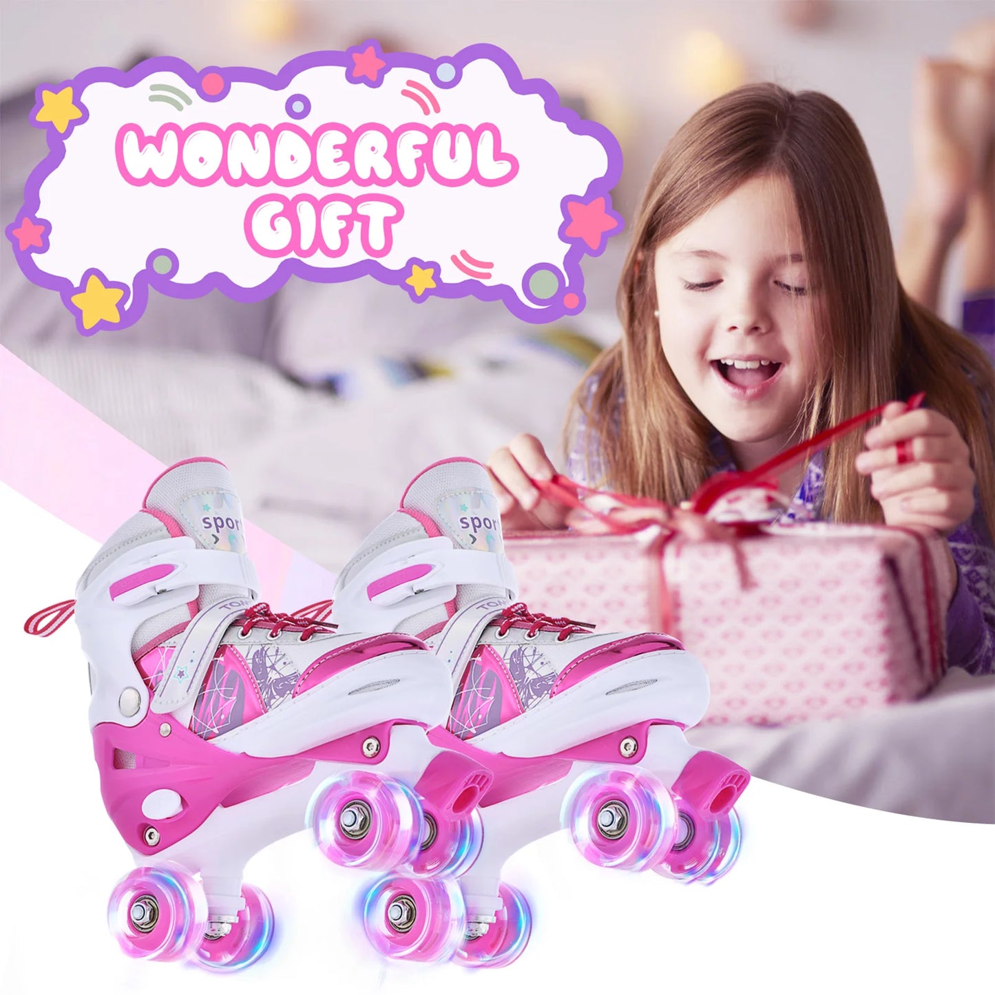 Adjustable Luminous Roller Skates For Kids With Light Up Wheels