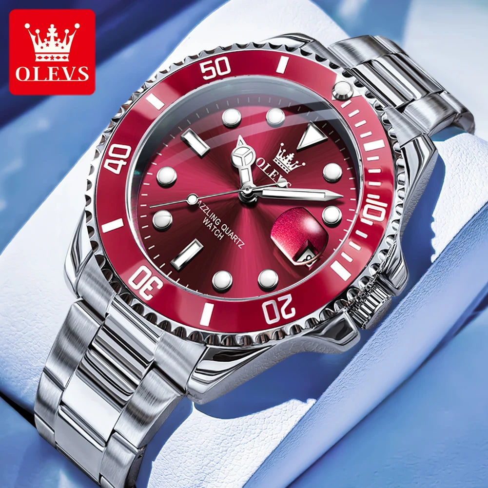 OLEVS 5885 Men's Diving Quartz Watch Stainless Steel