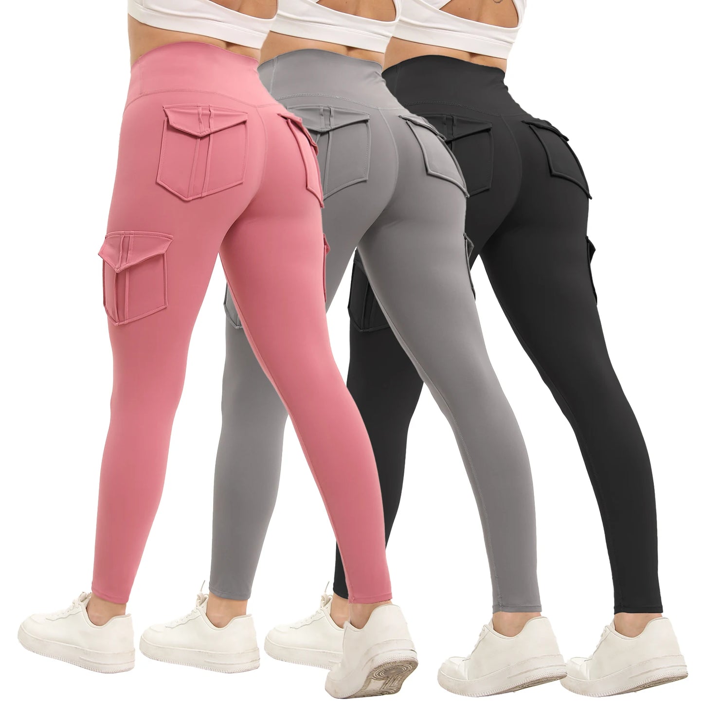 K042 Women's High Waisted Leggings With Pockets Nylon Spandex