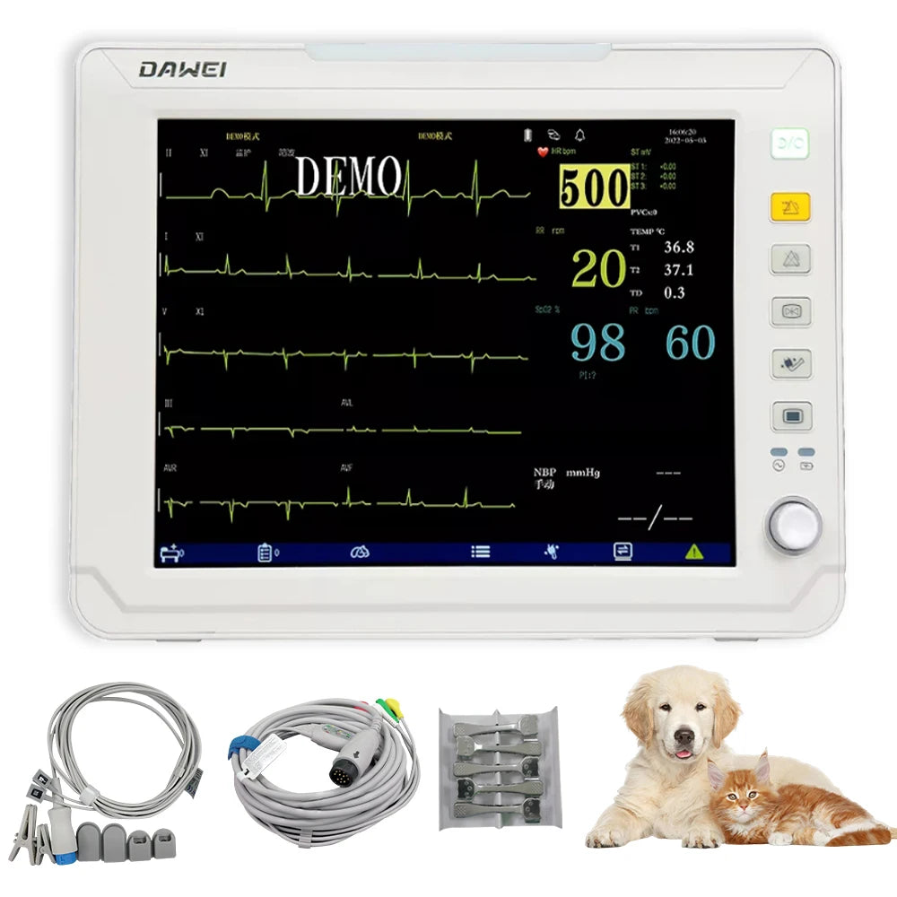 DAWEI Portable Veterinary Monitor 6 Parameter ECG Blood Oxygen BP