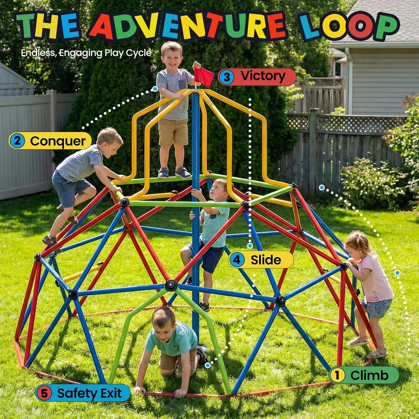 Outdoor Climbing Dome With Tower Geometric Climber For Kids