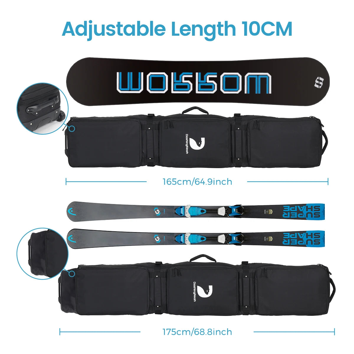 Ski And Snowboard Wheeled Bag Carrier For Winter Sports