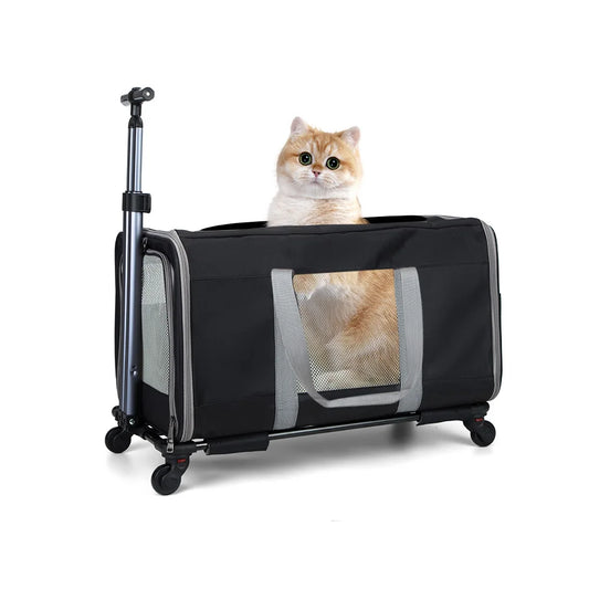 Cat Trolley Carrier With Wheels for Travel and Safety Belts