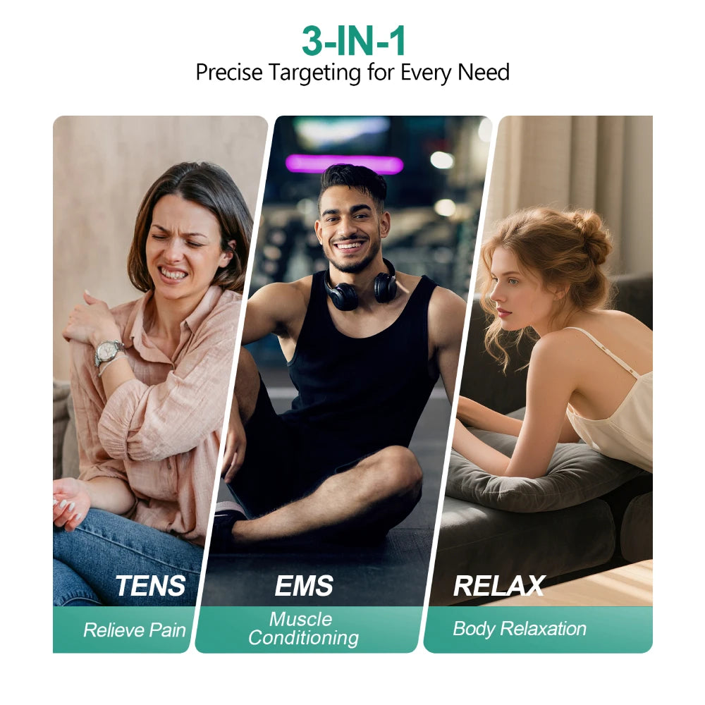 3-In-1 TENS EMS Wireless Dual Channel Muscle Stimulator