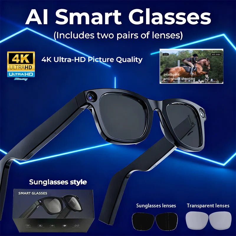 AI Smart Glasses With 4K Video Translator Bluetooth 5.3 Sunglasses