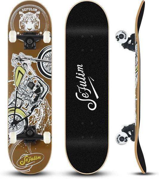 Complete Skateboard With Double Kick Deck 7 Layer Maple