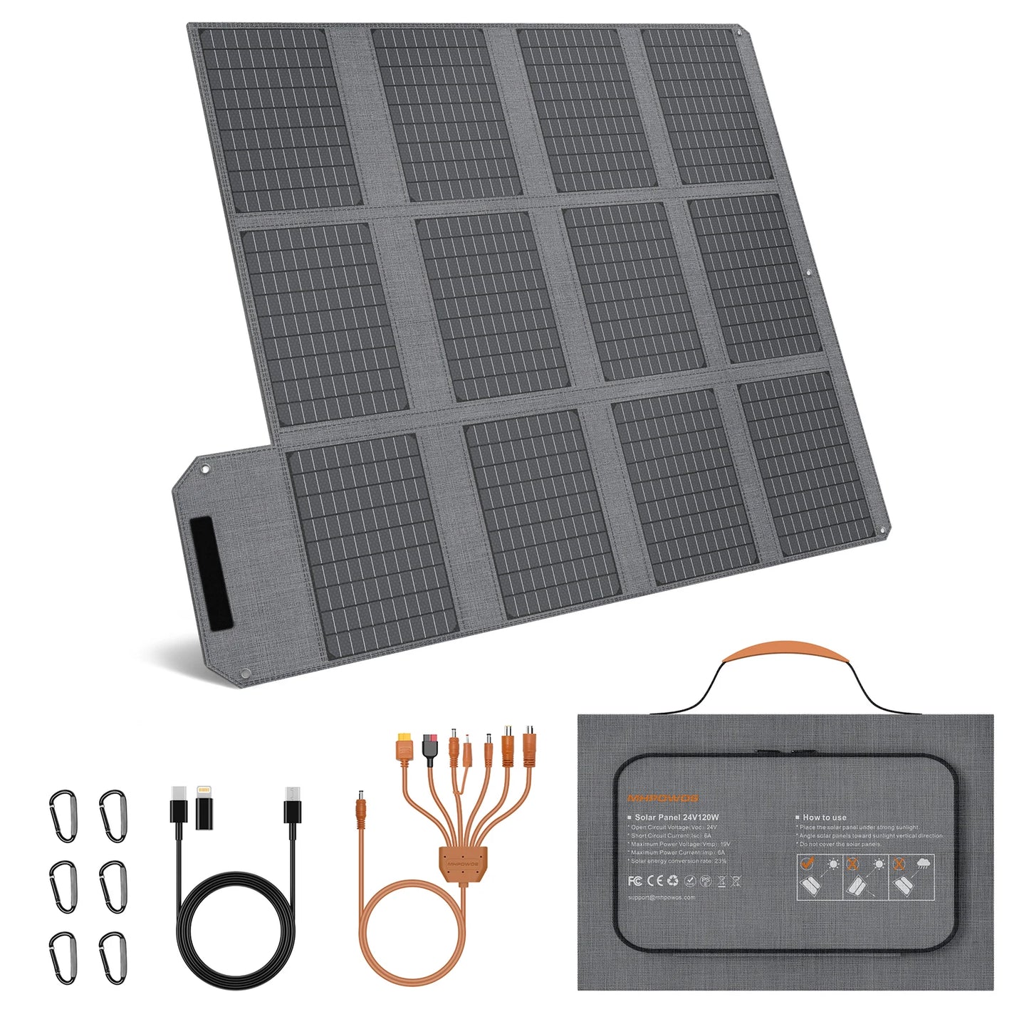 MHPOWOS 120W Foldable Solar Panel With USB C And 2 USB A Outputs