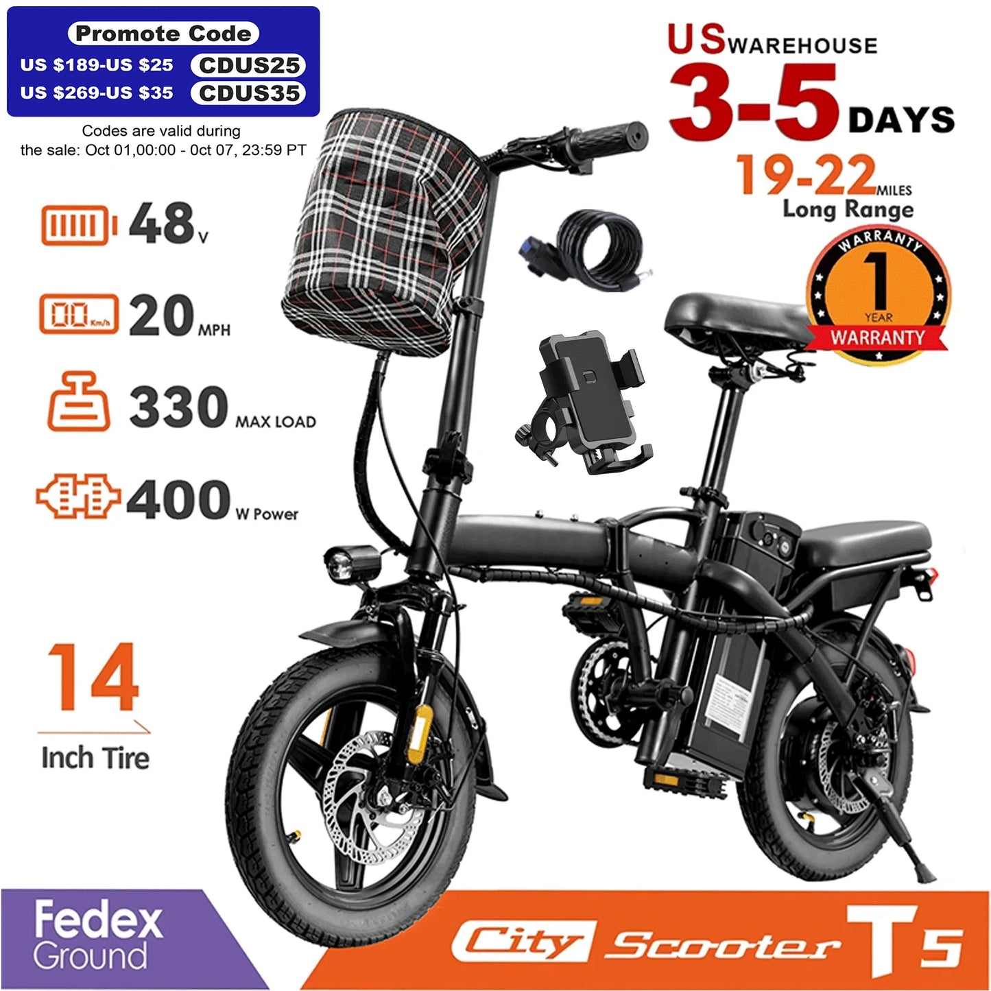 HEZZO Folding Electric Bike With 400W Motor And Removable Battery