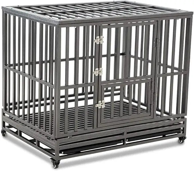 Heavy Duty Dog Cage Kennel With Four Wheels For Mobility