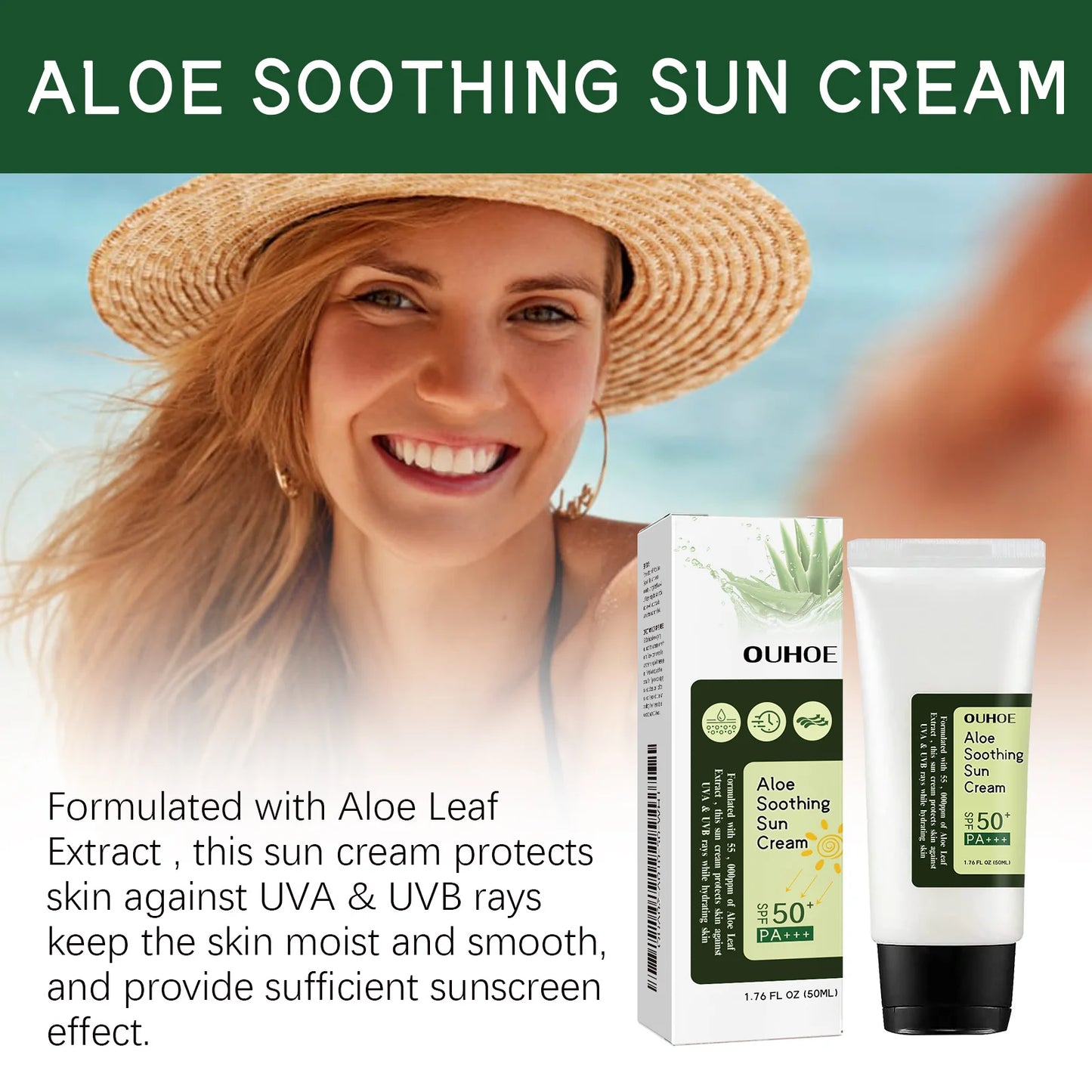 Ouhoe Aloe Vera Protective Cream SPF 50+ Sunscreen Daily