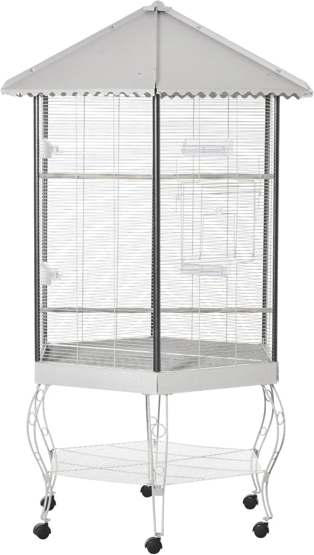 Hexagon Covered Canopy Portable Aviary Cage With Storage