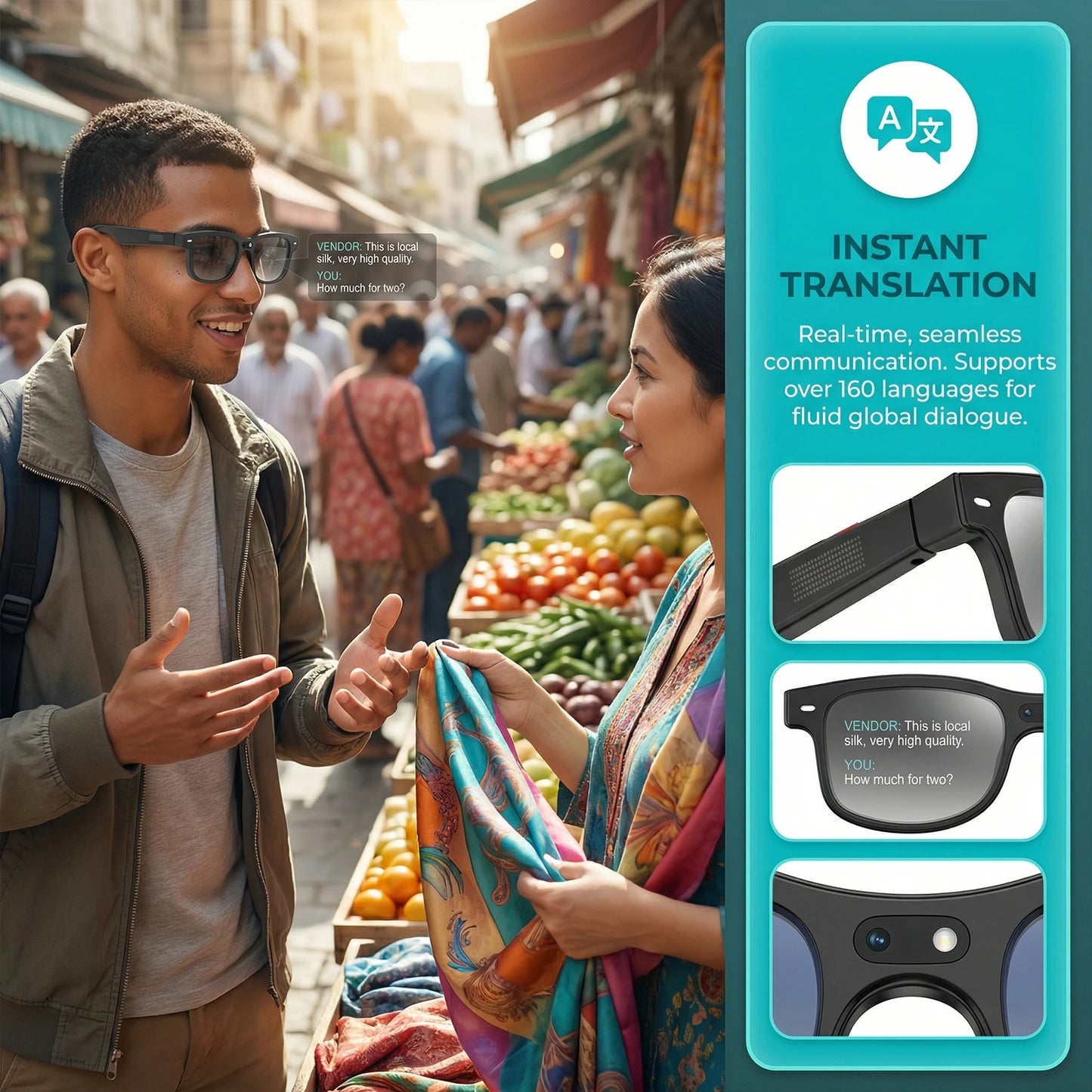 Smart Translation Glasses AI Translator With 8MP Camera