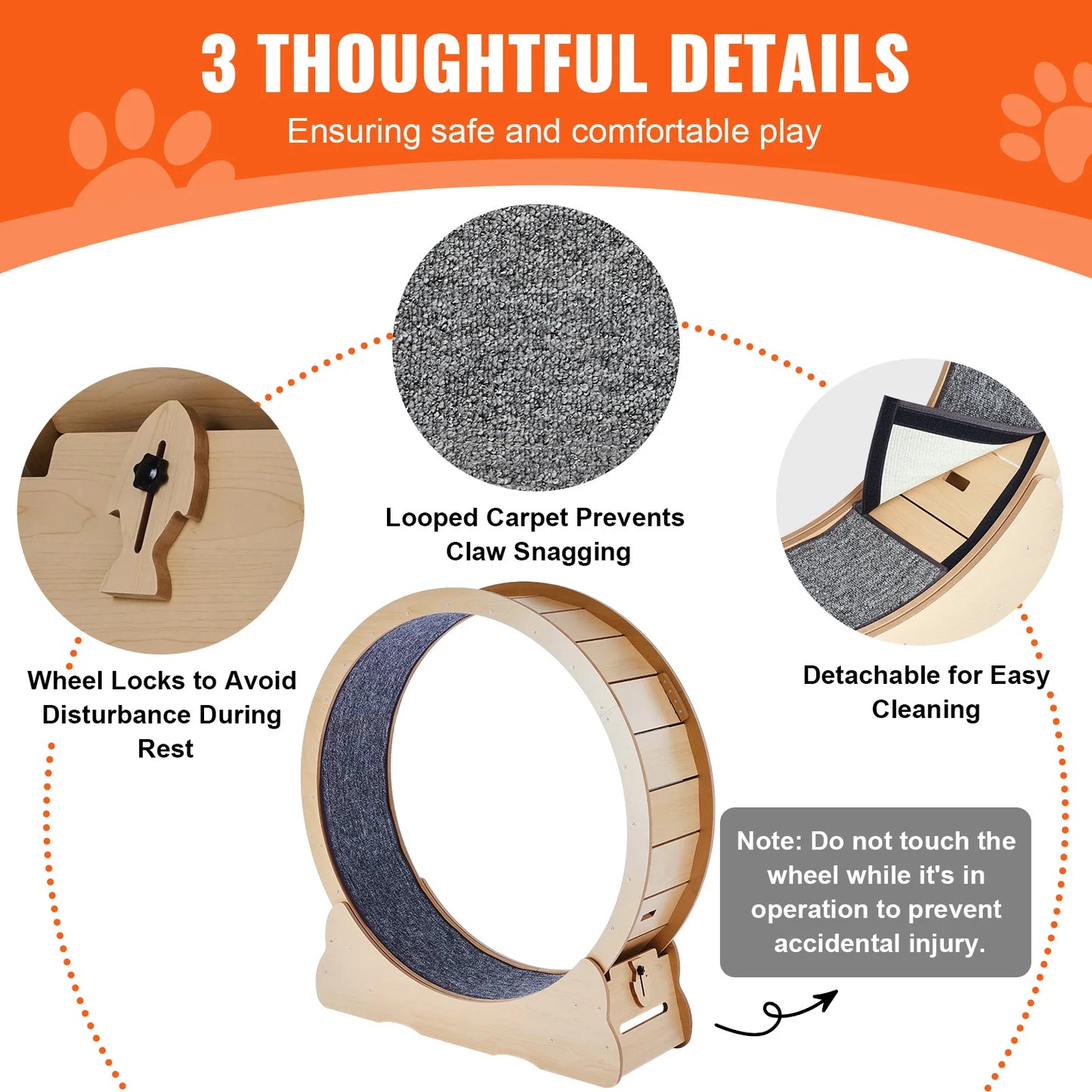 Wooden Cat Exercise Wheel With Detachable Carpet For Indoor Use
